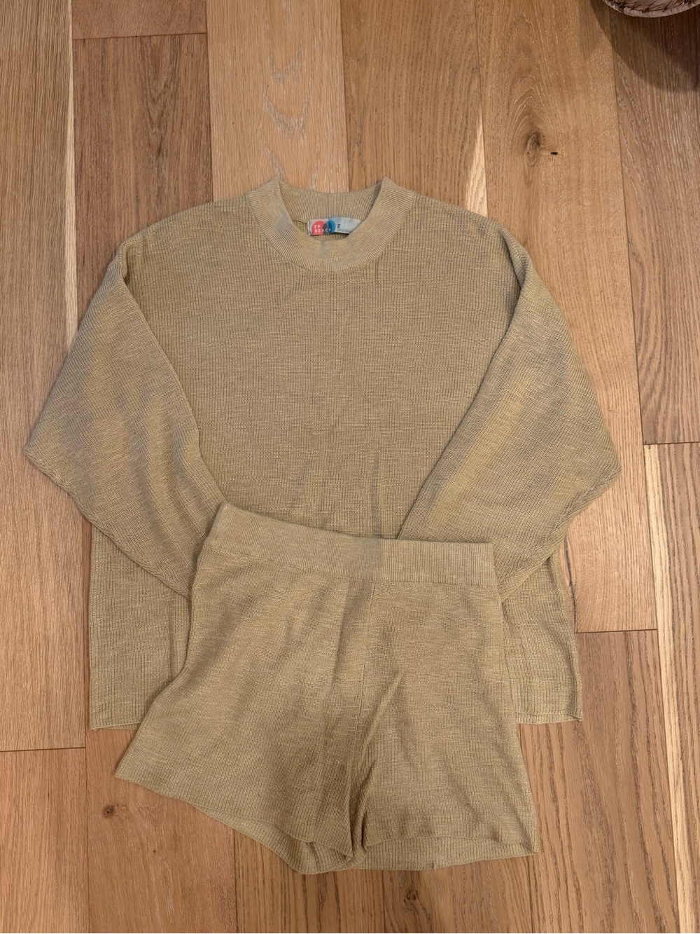 Free People Cozy Knit Sweater and Shorts Set in Tan